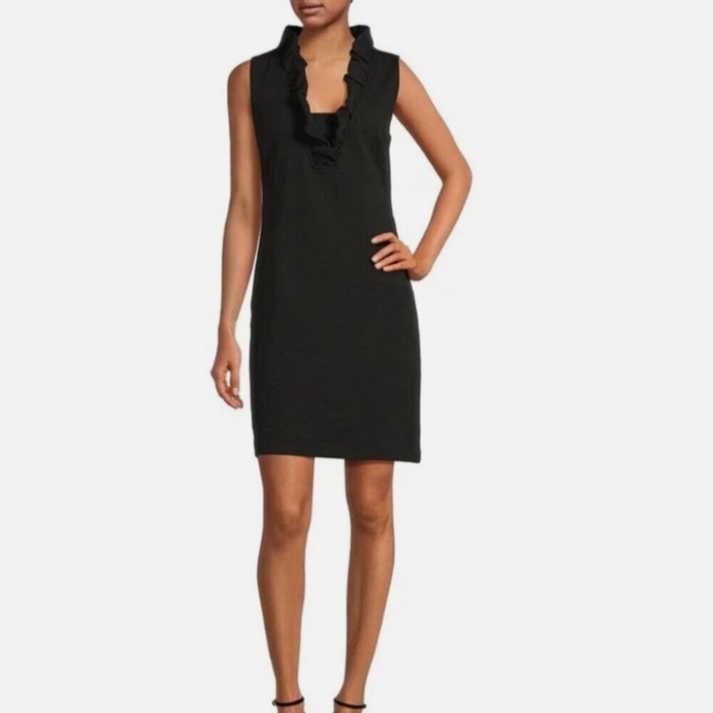 Vineyard Vines Black Silk Ruffle Neck Sheath Dress (Size 4)